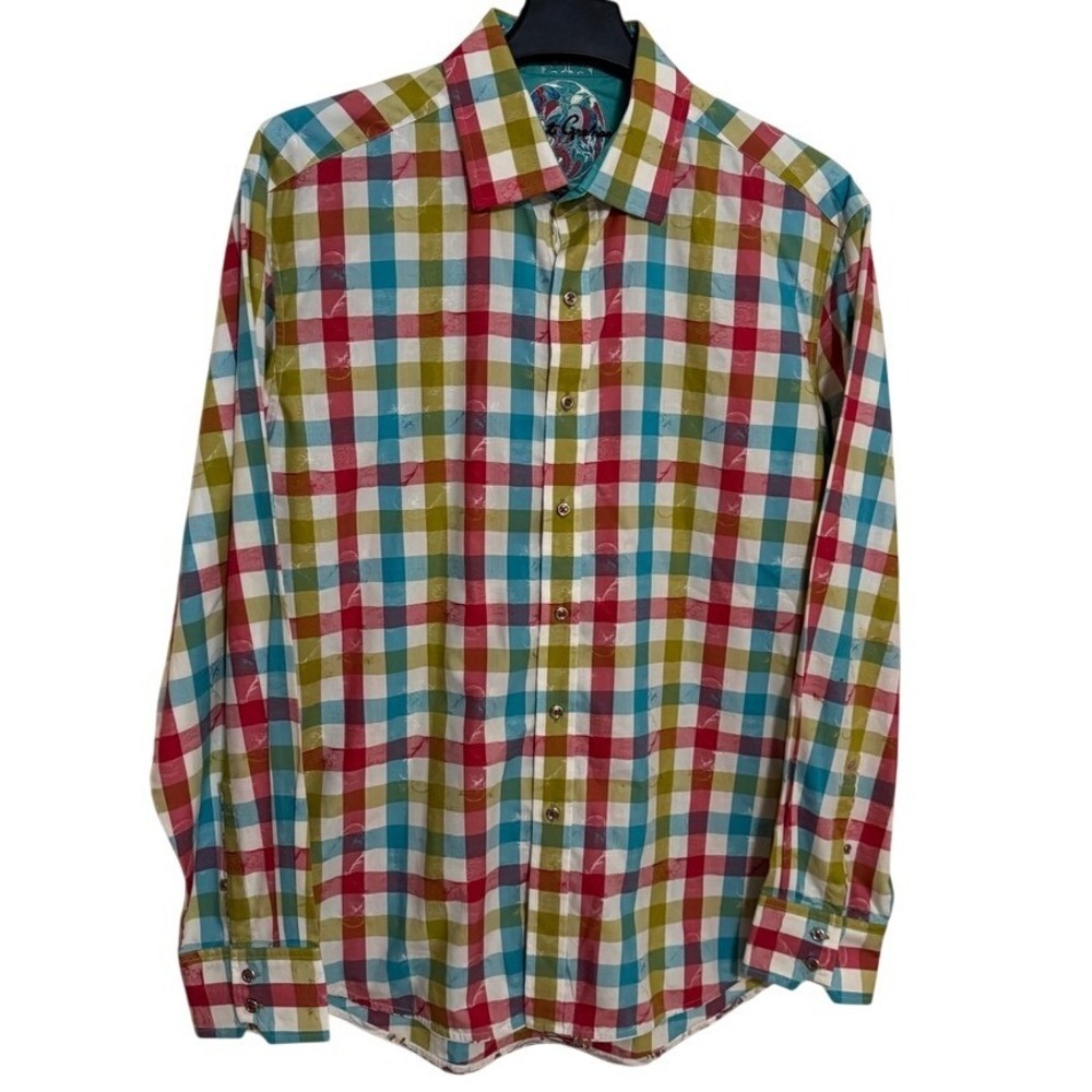 Robert Graham Button Down Shirt Mens XL long sleeve plaid colorful embroidery